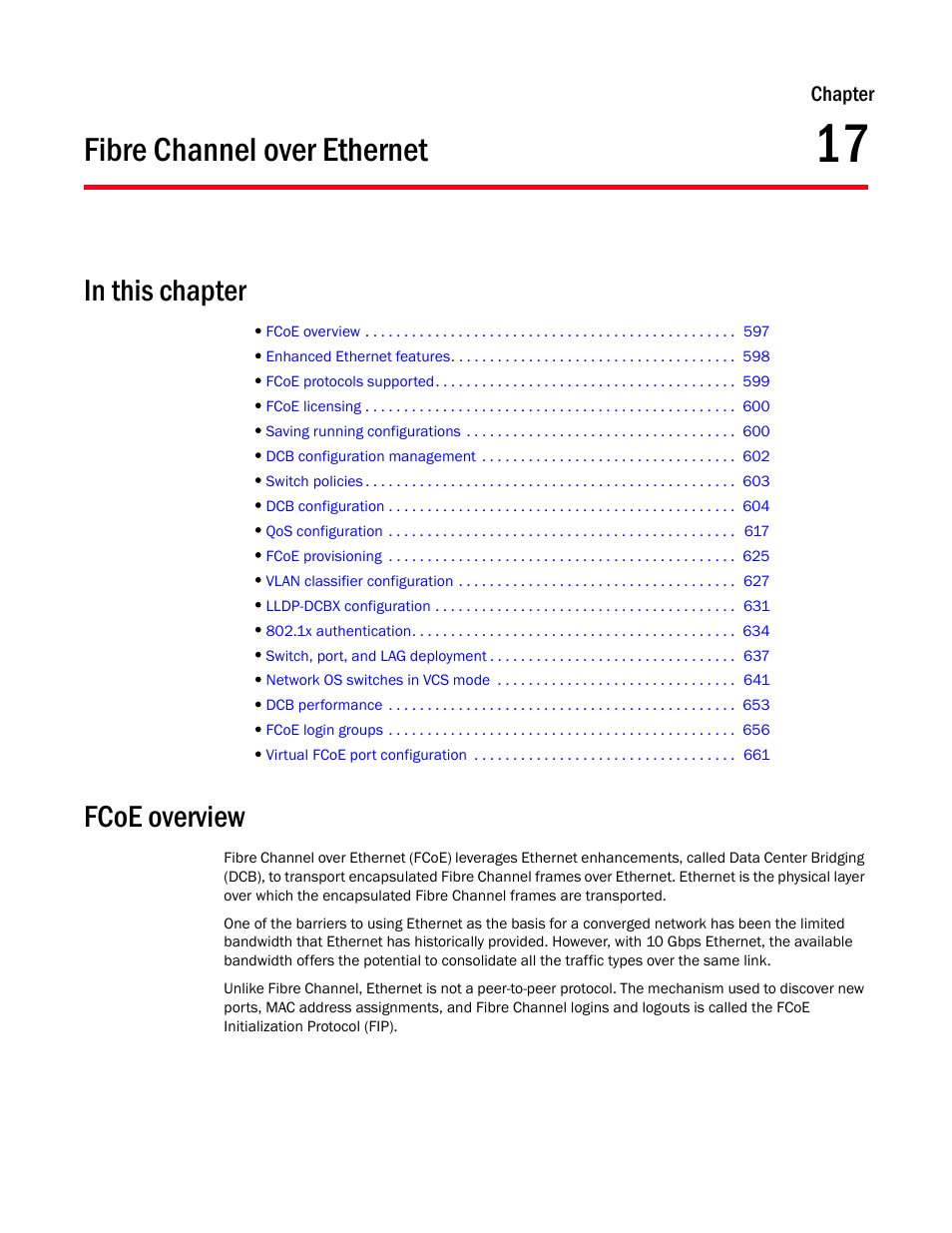 Fibre channel over ethernet, Fcoe overview, Chapter 17 | Chapter 17, “fibre channel over ethernet | Brocade Network Advisor IP User Manual v12.3.0 User Manual | Page 649 / 1928