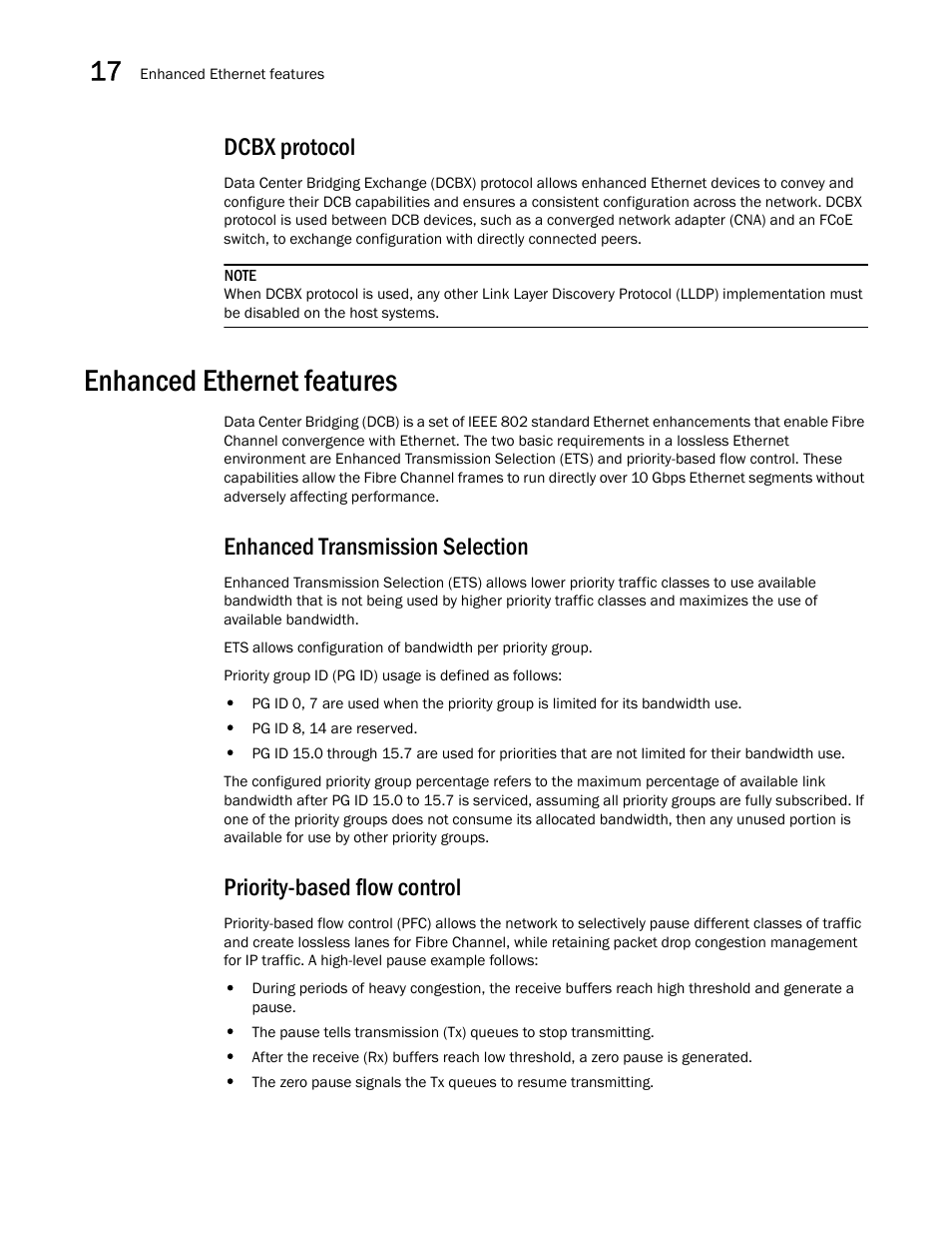 Dcbx protocol, Enhanced ethernet features, Enhanced transmission selection | Priority-based flow control | Brocade Network Advisor IP User Manual v12.3.0 User Manual | Page 650 / 1928