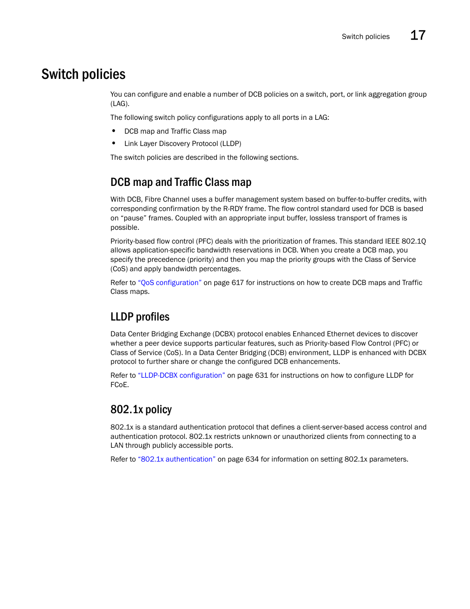 Switch policies, Dcb map and traffic class map, Lldp profiles | 1x policy | Brocade Network Advisor IP User Manual v12.3.0 User Manual | Page 655 / 1928