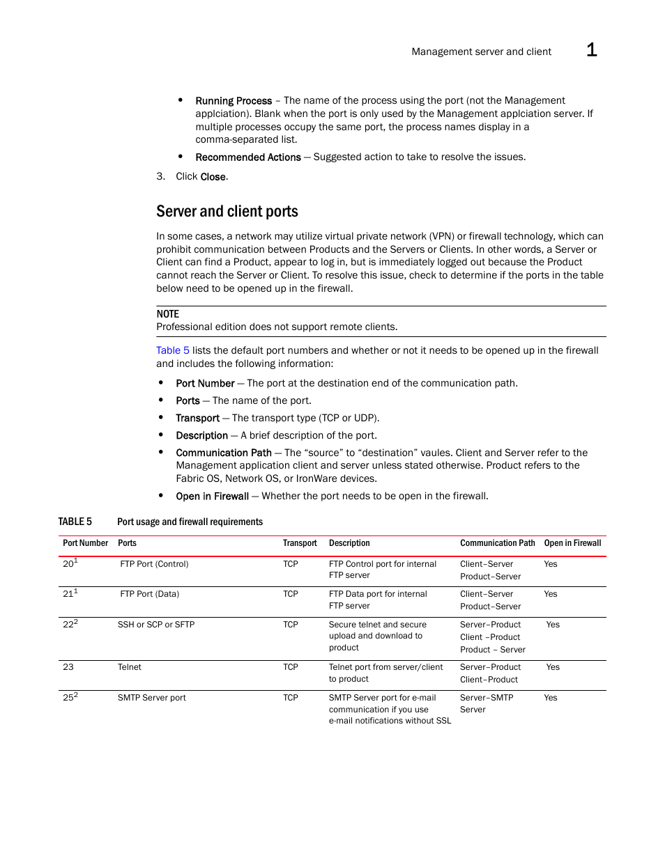 Server and client ports | Brocade Network Advisor IP User Manual v12.3.0 User Manual | Page 67 / 1928