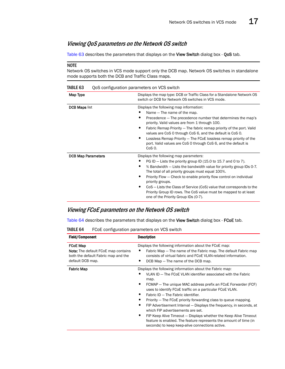 Viewing qos parameters on the network os switch, Viewing fcoe parameters on the network os switch | Brocade Network Advisor IP User Manual v12.3.0 User Manual | Page 695 / 1928