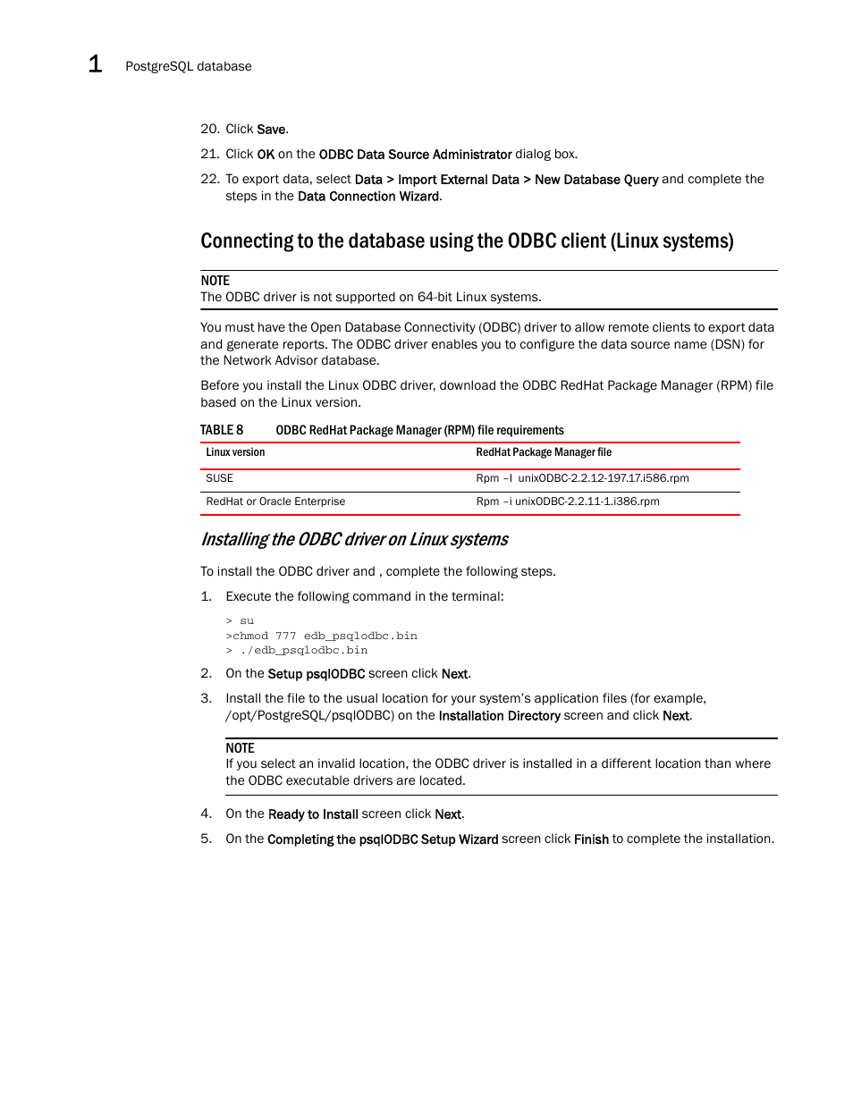 Installing the odbc driver on linux systems | Brocade Network Advisor IP User Manual v12.3.0 User Manual | Page 78 / 1928
