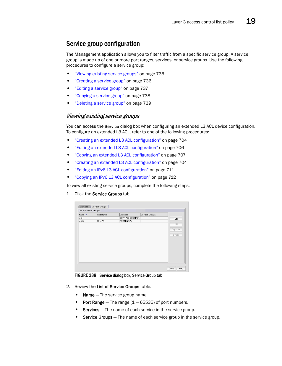 Service group configuration, Viewing existing service groups | Brocade Network Advisor IP User Manual v12.3.0 User Manual | Page 787 / 1928