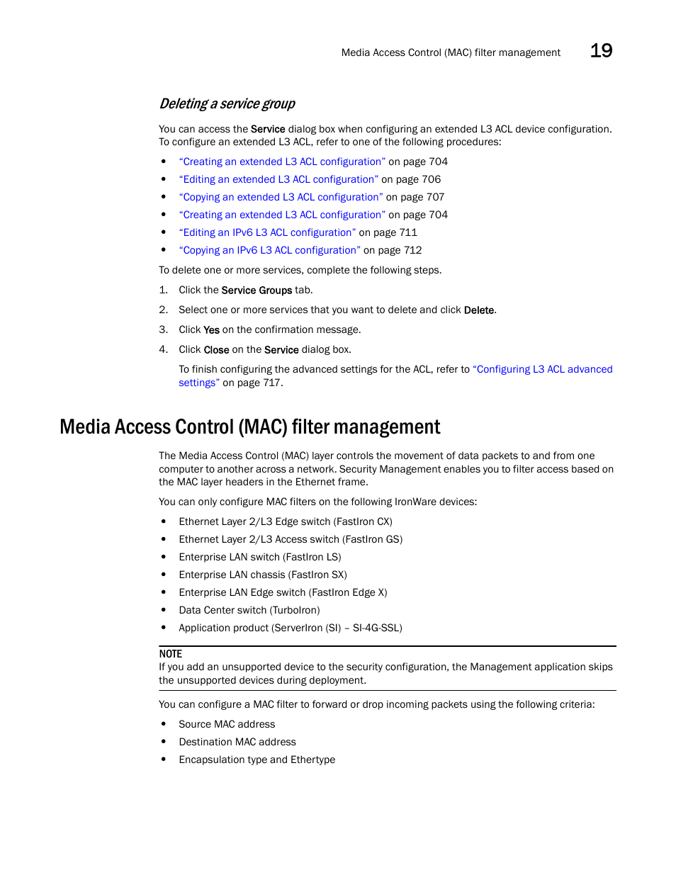 Media access control (mac) filter management, Deleting a service group | Brocade Network Advisor IP User Manual v12.3.0 User Manual | Page 791 / 1928