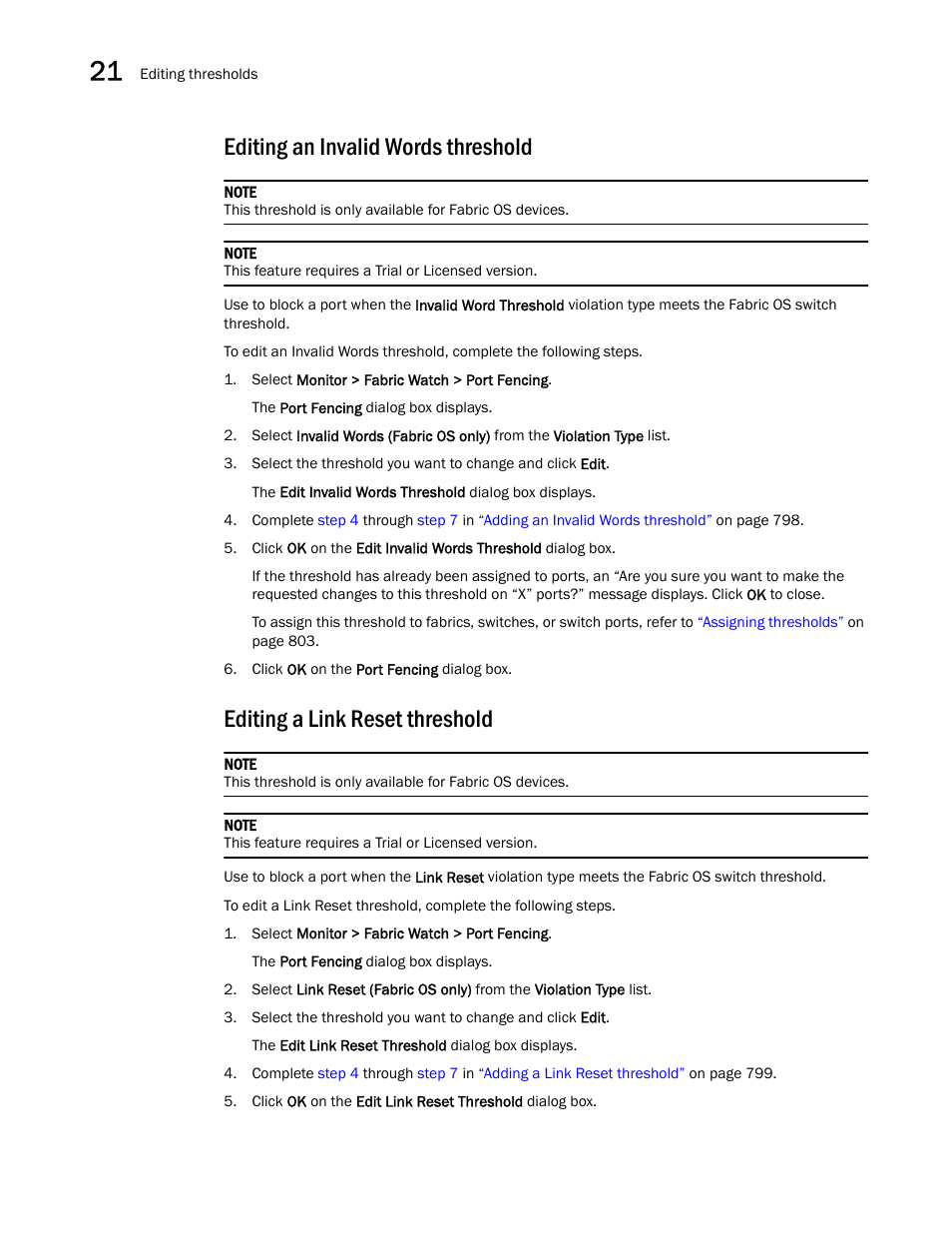 Editing an invalid words threshold, Editing a link reset threshold | Brocade Network Advisor IP User Manual v12.3.0 User Manual | Page 858 / 1928