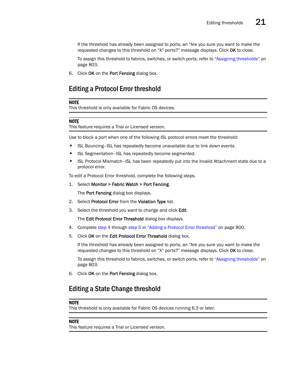 Editing a protocol error threshold, Editing a state change threshold | Brocade Network Advisor IP User Manual v12.3.0 User Manual | Page 859 / 1928