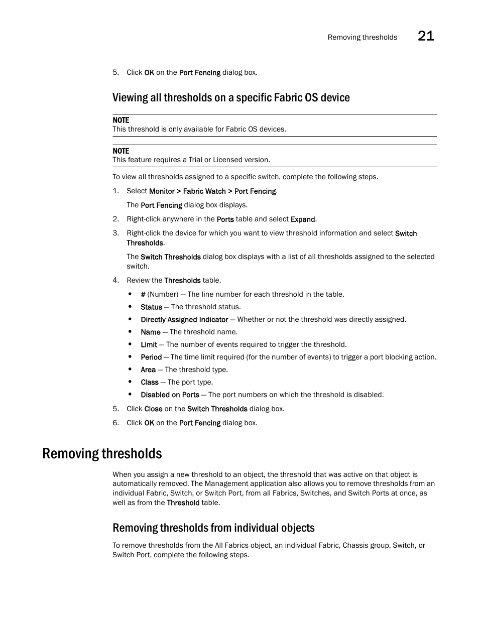 Removing thresholds, Removing thresholds from individual objects | Brocade Network Advisor IP User Manual v12.3.0 User Manual | Page 861 / 1928