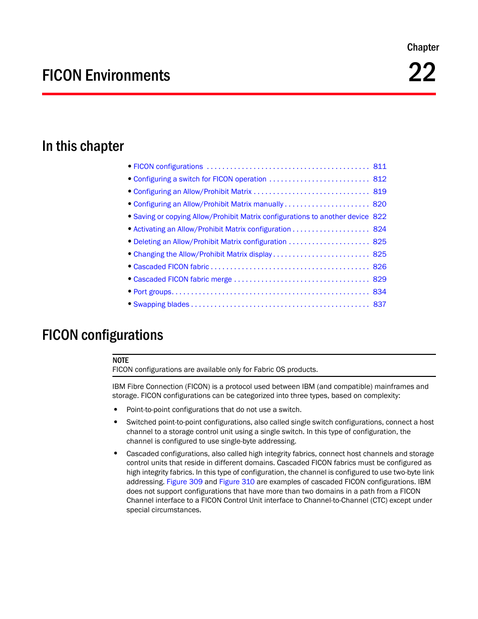 Ficon environments, Ficon configurations, Chapter 22 | Chapter 22, “ficon environments | Brocade Network Advisor IP User Manual v12.3.0 User Manual | Page 863 / 1928