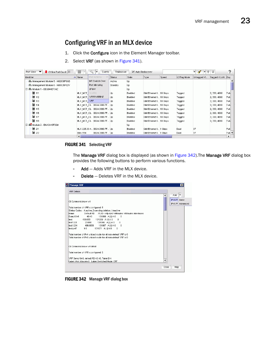 Configuring vrf in an mlx device | Brocade Network Advisor IP User Manual v12.3.0 User Manual | Page 911 / 1928