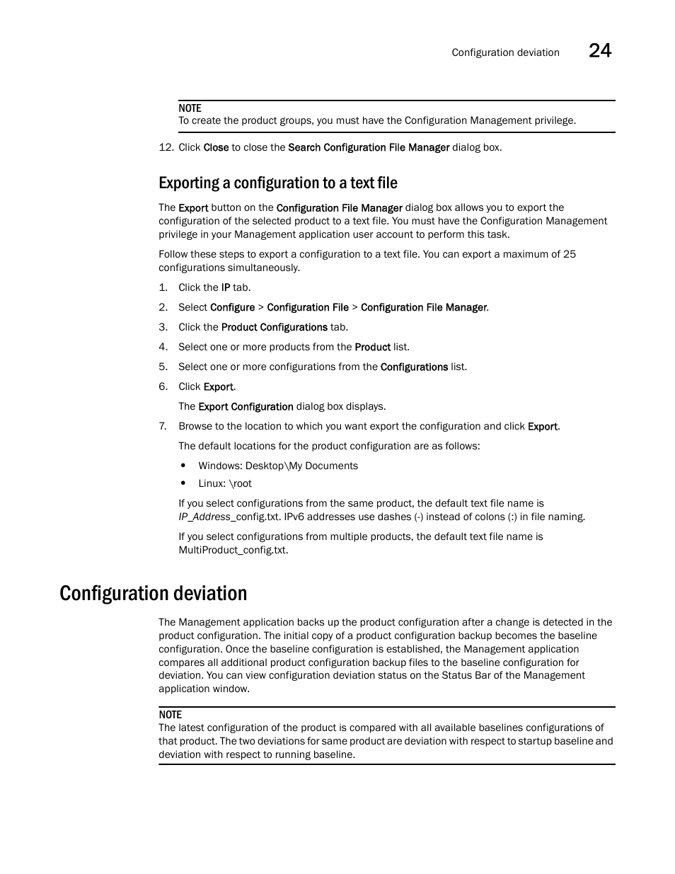 Exporting a configuration to a text file, Configuration deviation | Brocade Network Advisor IP User Manual v12.3.0 User Manual | Page 925 / 1928
