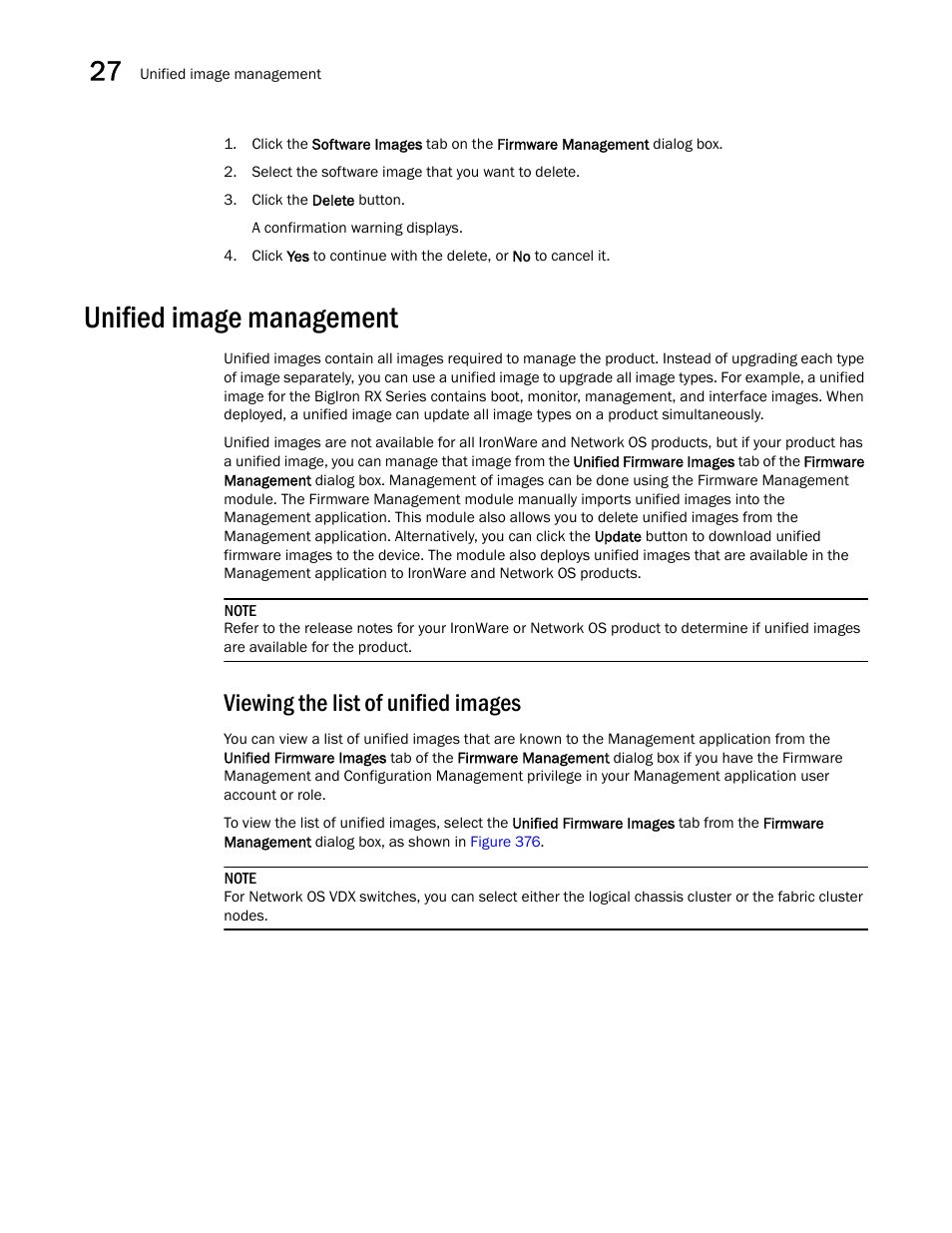 Unified image management, Viewing the list of unified images | Brocade Network Advisor IP User Manual v12.3.0 User Manual | Page 994 / 1928