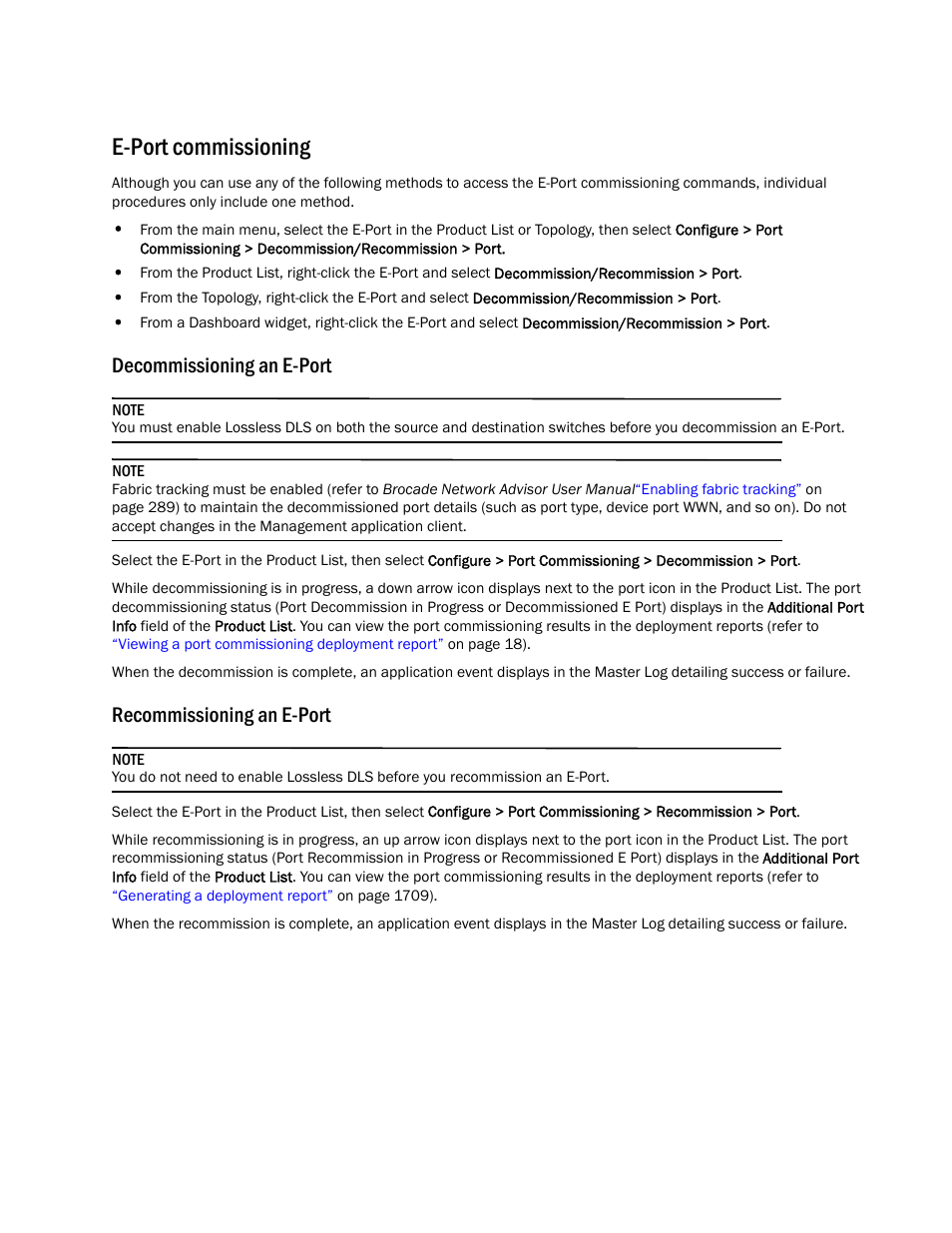 E-port commissioning, Decommissioning an e-port, Recommissioning an e-port | Brocade Network Advisor Port Commissioning Quick Start Guide (Supporting Network Advisor 12.3.0) User Manual | Page 13 / 21