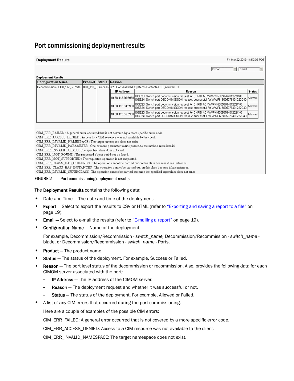 Port commissioning deployment results, Port commissioning, Deployment results | Brocade Network Advisor Port Commissioning Quick Start Guide (Supporting Network Advisor 12.3.0) User Manual | Page 17 / 21