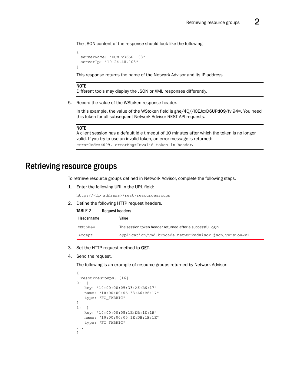 Retrieving resource groups | Brocade Network Advisor REST API Guide (Supporting Network Advisor 12.3.0) User Manual | Page 21 / 190