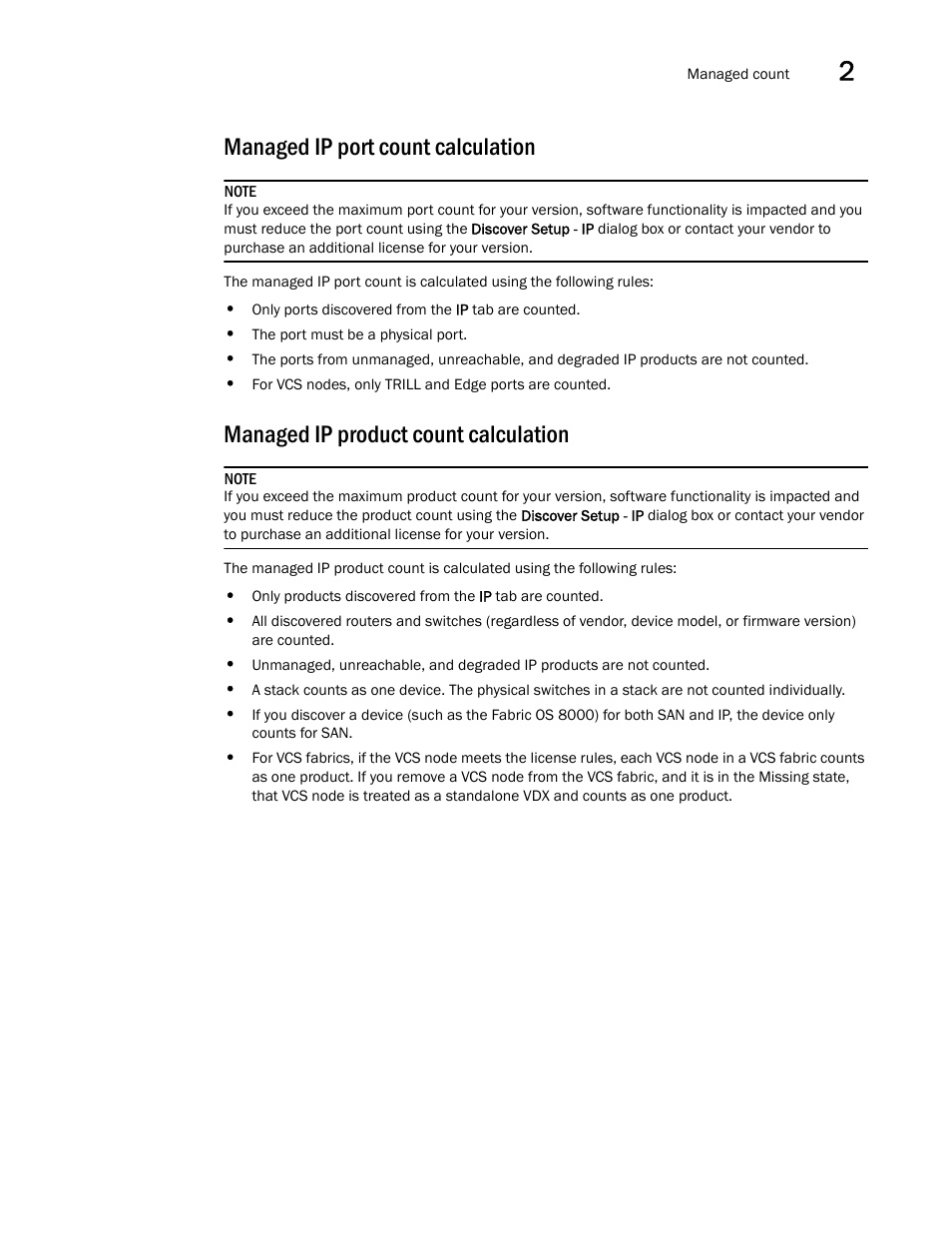 Managed ip port count calculation, Managed ip product count calculation | Brocade Network Advisor SAN + IP User Manual v12.1.0 User Manual | Page 100 / 2389