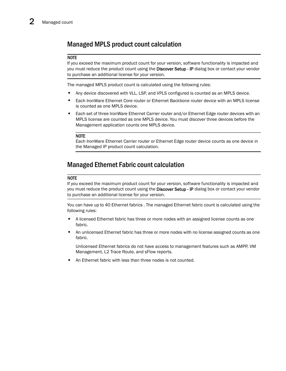 Managed mpls product count calculation, Managed ethernet fabric count calculation | Brocade Network Advisor SAN + IP User Manual v12.1.0 User Manual | Page 101 / 2389