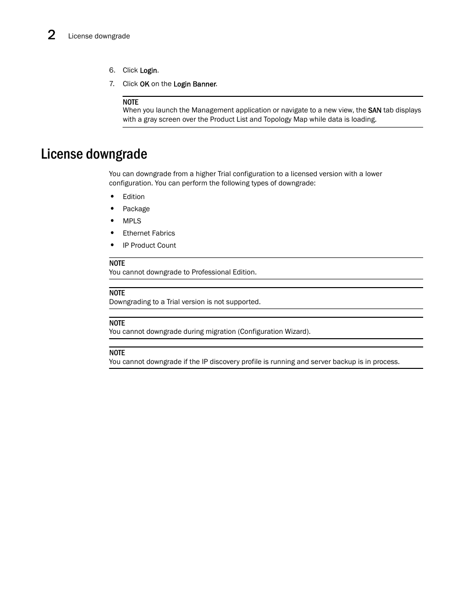 License downgrade | Brocade Network Advisor SAN + IP User Manual v12.1.0 User Manual | Page 105 / 2389