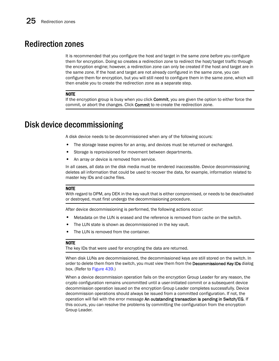 Redirection zones, Disk device decommissioning, Redirection zones 2 | Disk device decommissioning 2 | Brocade Network Advisor SAN + IP User Manual v12.1.0 User Manual | Page 1066 / 2389