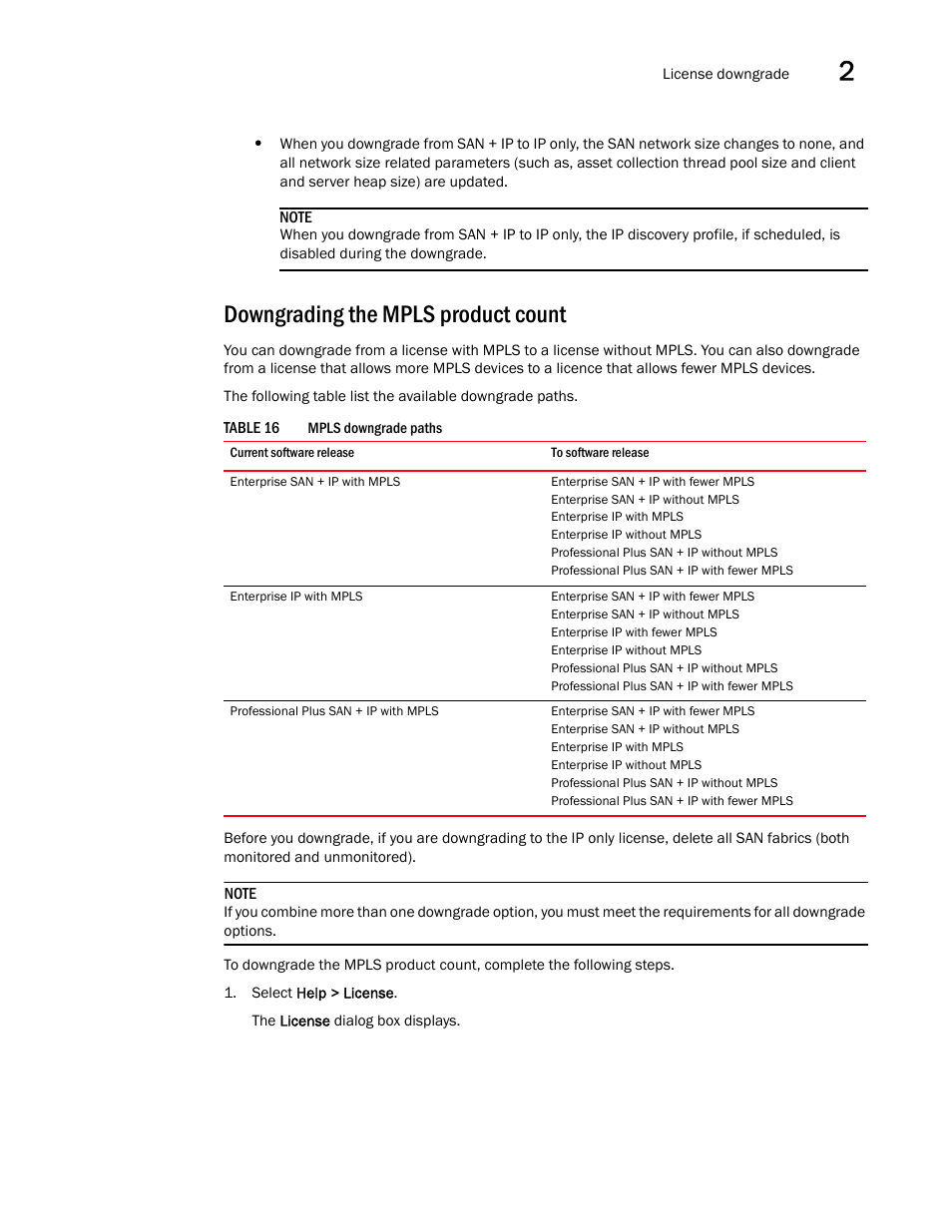 Downgrading the mpls product count | Brocade Network Advisor SAN + IP User Manual v12.1.0 User Manual | Page 108 / 2389