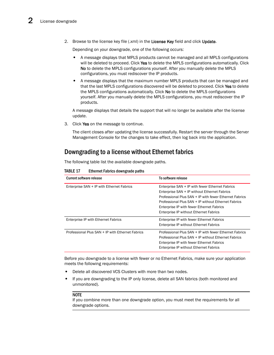 Downgrading to a license without ethernet fabrics | Brocade Network Advisor SAN + IP User Manual v12.1.0 User Manual | Page 109 / 2389