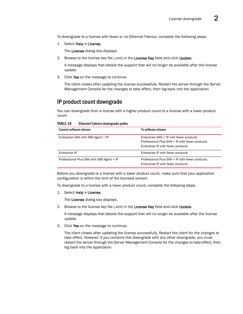 Ip product count downgrade | Brocade Network Advisor SAN + IP User Manual v12.1.0 User Manual | Page 110 / 2389
