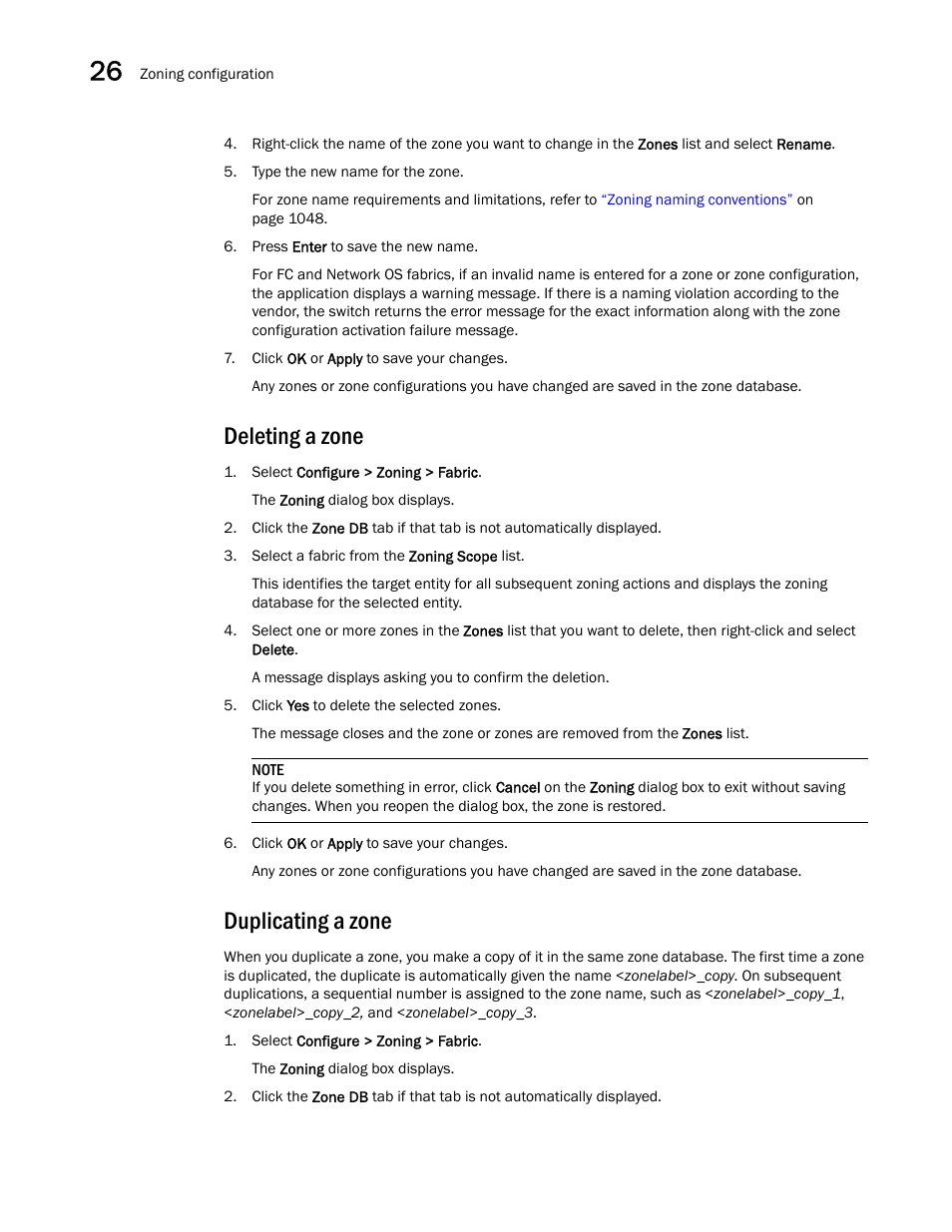 Deleting a zone, Duplicating a zone | Brocade Network Advisor SAN + IP User Manual v12.1.0 User Manual | Page 1107 / 2389