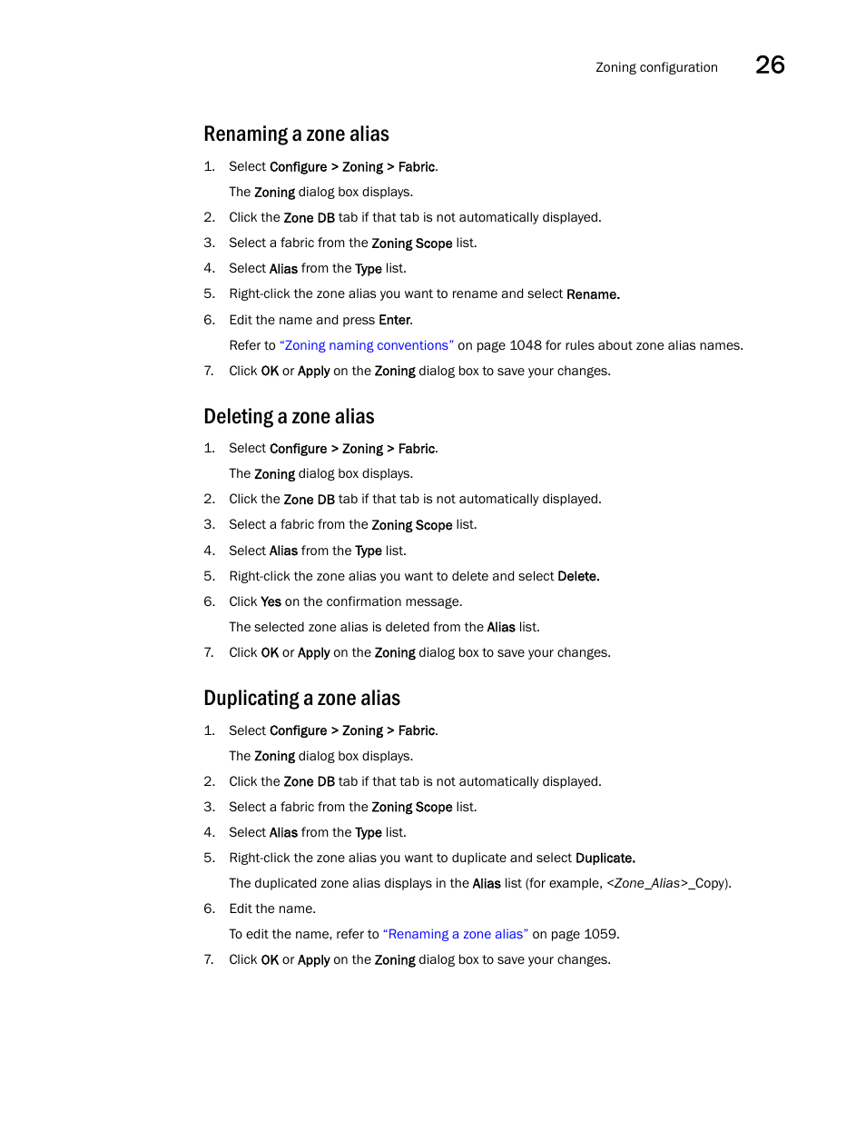 Renaming a zone alias, Deleting a zone alias, Duplicating a zone alias | Brocade Network Advisor SAN + IP User Manual v12.1.0 User Manual | Page 1112 / 2389
