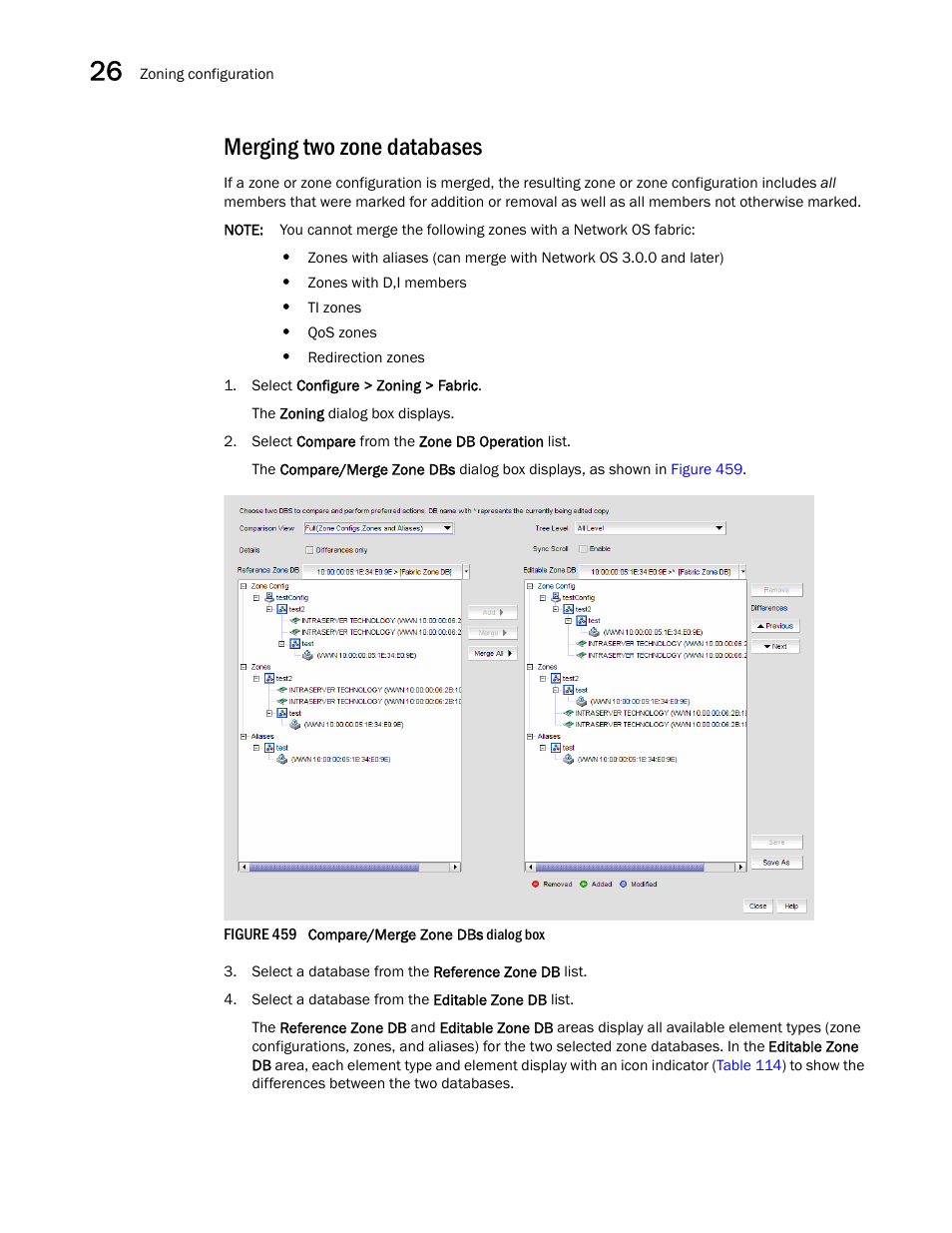 Merging two zone databases | Brocade Network Advisor SAN + IP User Manual v12.1.0 User Manual | Page 1121 / 2389