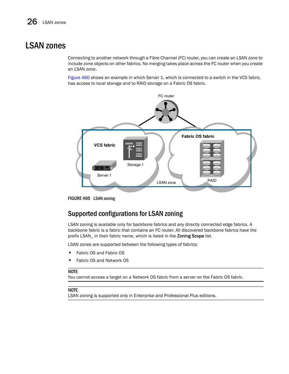 Lsan zones, Supported configurations for lsan zoning, Supported configurations for lsan zoning 2 | Lsan zones 2 | Brocade Network Advisor SAN + IP User Manual v12.1.0 User Manual | Page 1125 / 2389