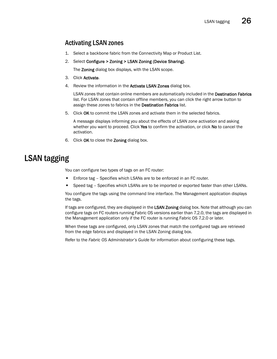 Activating lsan zones, Lsan tagging, Lsan tagging 7 | Brocade Network Advisor SAN + IP User Manual v12.1.0 User Manual | Page 1130 / 2389