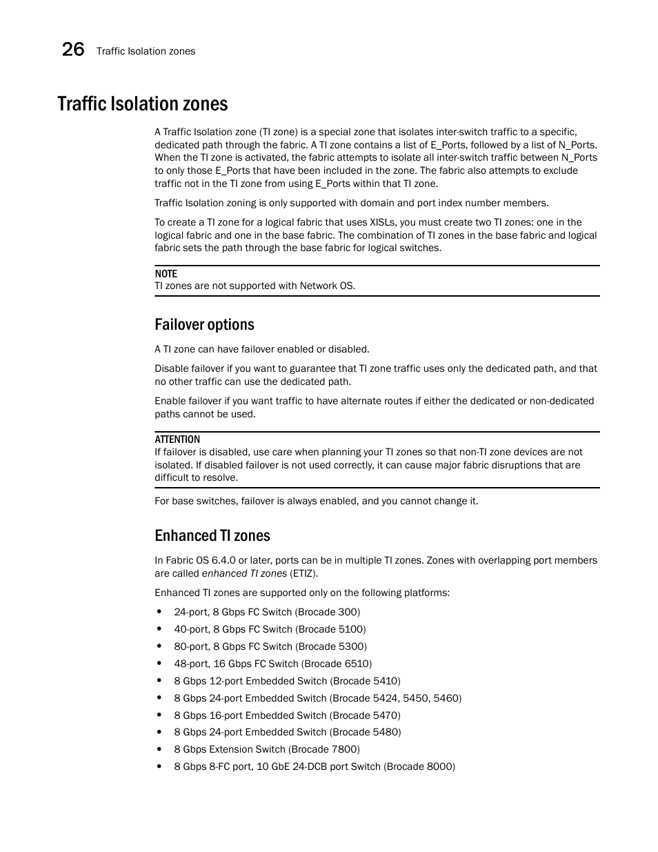 Traffic isolation zones, Failover options, Enhanced ti zones | Failover options 8 enhanced ti zones 8, Traffic isolation zones 8, Traffic, Isolation zones | Brocade Network Advisor SAN + IP User Manual v12.1.0 User Manual | Page 1131 / 2389