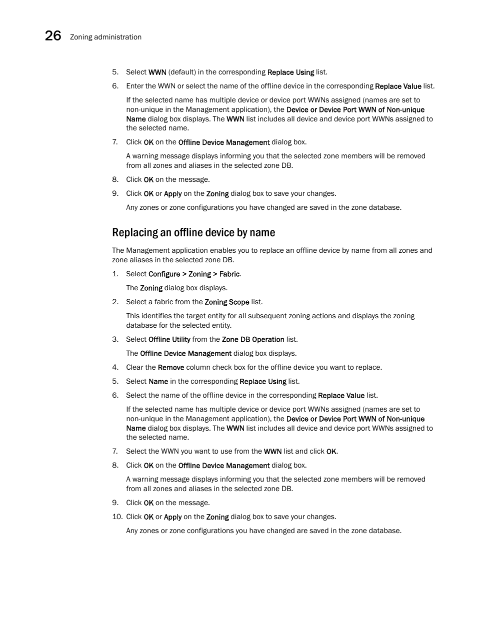Replacing an offline device by name | Brocade Network Advisor SAN + IP User Manual v12.1.0 User Manual | Page 1147 / 2389
