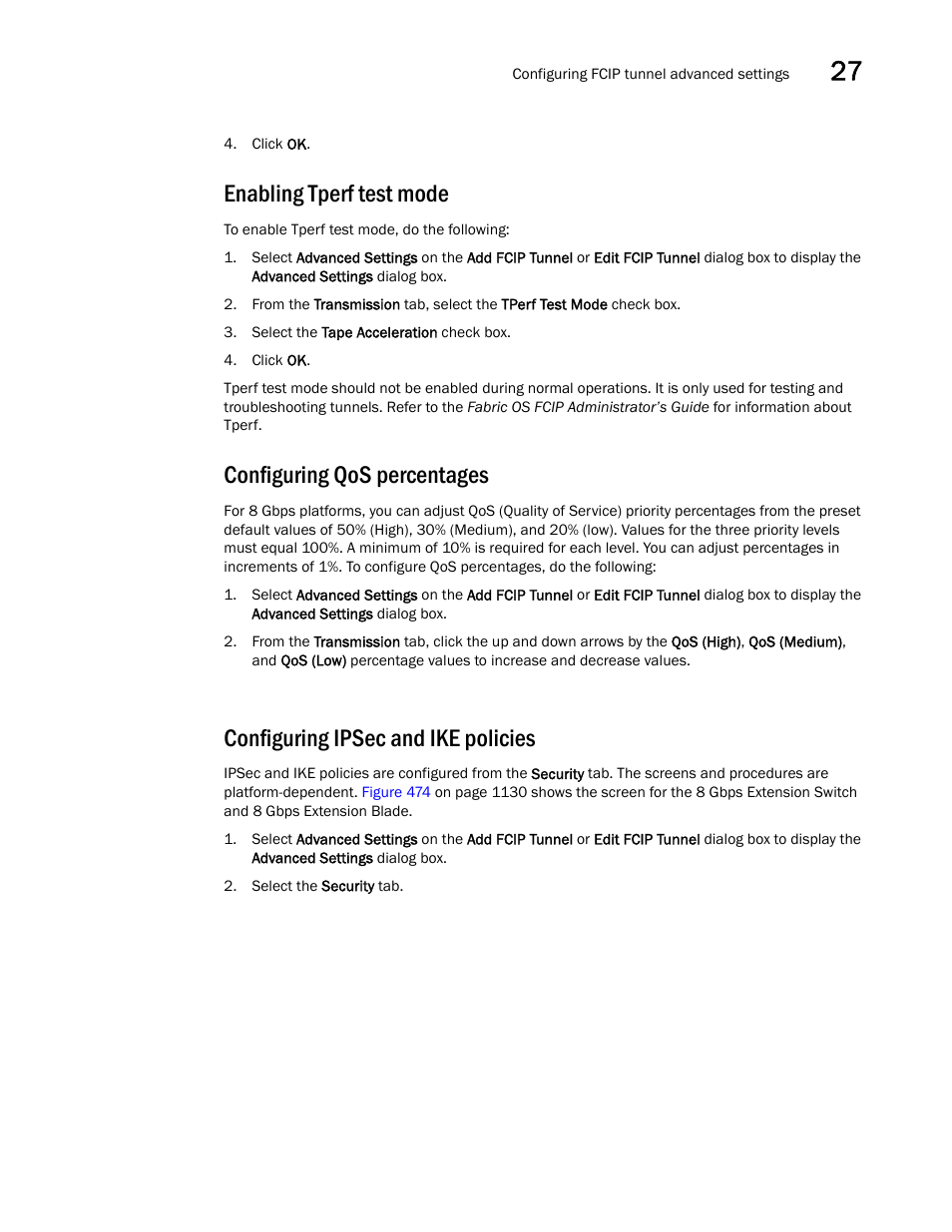 Enabling tperf test mode, Configuring qos percentages, Configuring ipsec and ike policies | Brocade Network Advisor SAN + IP User Manual v12.1.0 User Manual | Page 1182 / 2389
