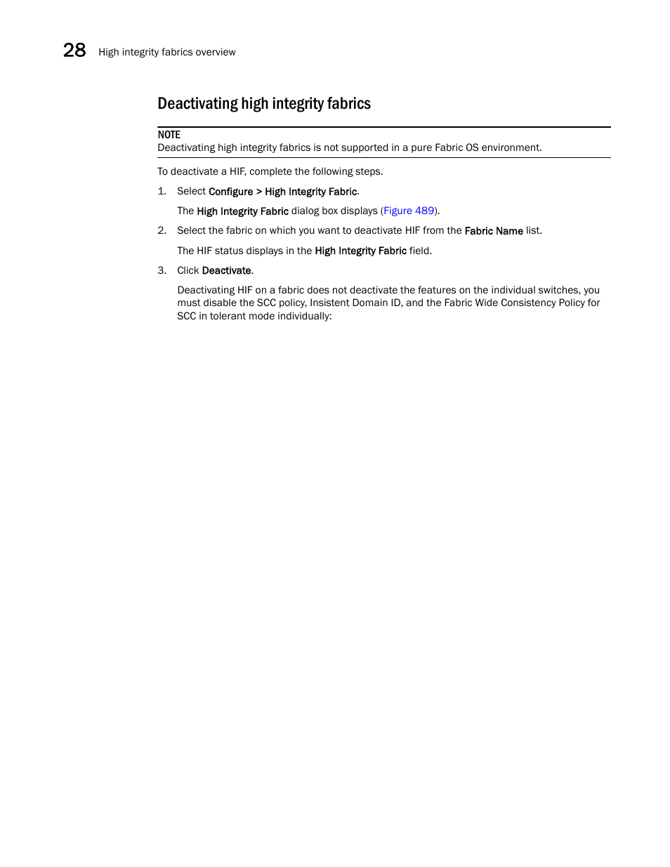 Deactivating high integrity fabrics | Brocade Network Advisor SAN + IP User Manual v12.1.0 User Manual | Page 1206 / 2389