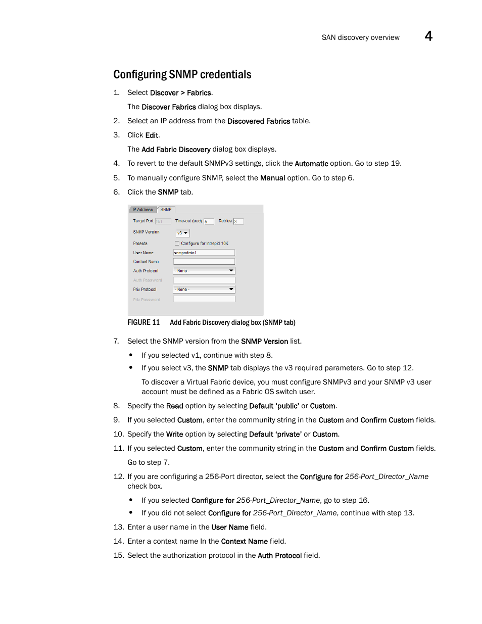 Configuring snmp credentials | Brocade Network Advisor SAN + IP User Manual v12.1.0 User Manual | Page 122 / 2389