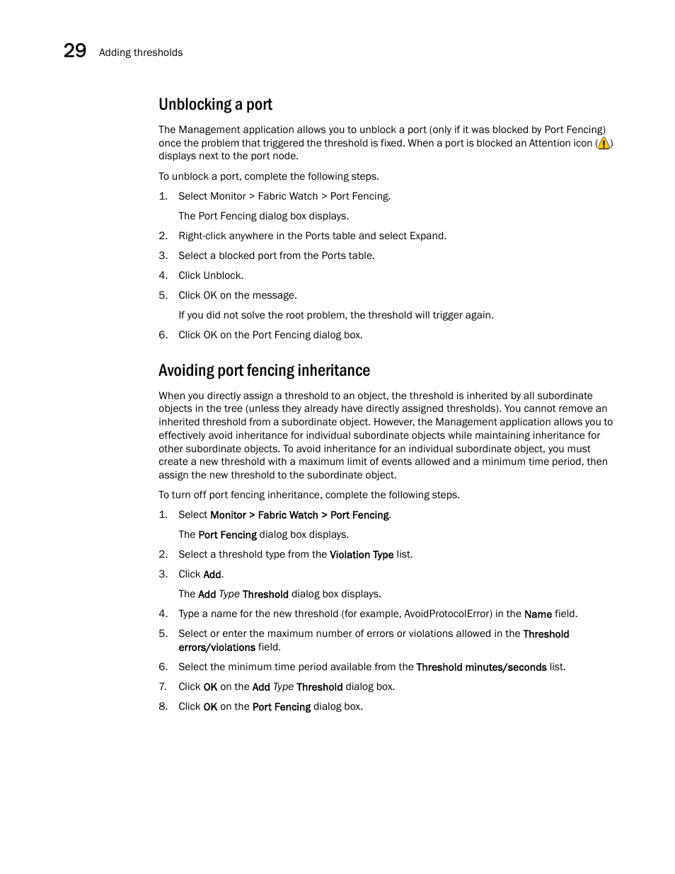 Unblocking a port, Avoiding port fencing inheritance | Brocade Network Advisor SAN + IP User Manual v12.1.0 User Manual | Page 1222 / 2389