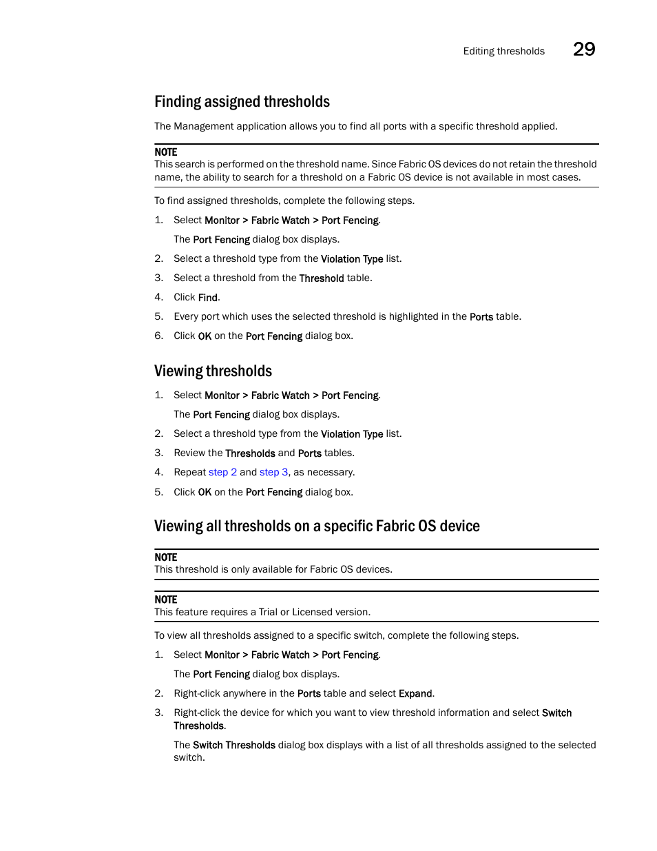 Finding assigned thresholds, Viewing thresholds | Brocade Network Advisor SAN + IP User Manual v12.1.0 User Manual | Page 1227 / 2389