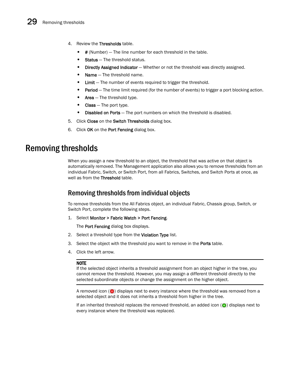 Removing thresholds, Removing thresholds from individual objects, Removing thresholds from individual objects 6 | Removing thresholds 6 | Brocade Network Advisor SAN + IP User Manual v12.1.0 User Manual | Page 1228 / 2389