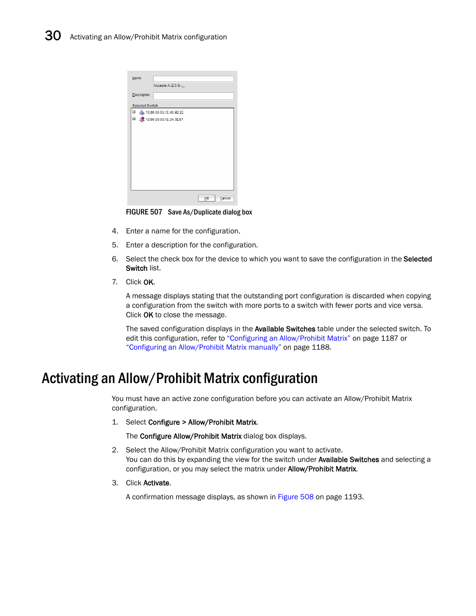 Activating an allow/prohibit matrix configuration, Figure 507 | Brocade Network Advisor SAN + IP User Manual v12.1.0 User Manual | Page 1243 / 2389