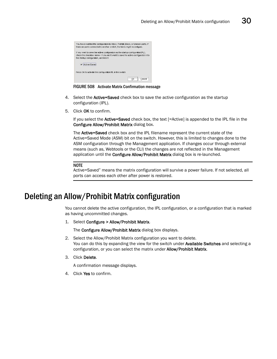 Deleting an allow/prohibit matrix configuration, Deleting an allow/prohibit matrix configuration 3, Figure 508 | Brocade Network Advisor SAN + IP User Manual v12.1.0 User Manual | Page 1244 / 2389