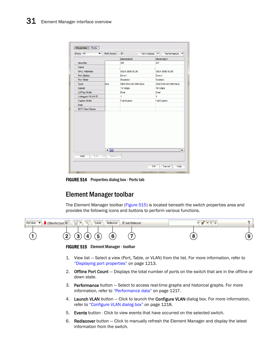 Element manager toolbar | Brocade Network Advisor SAN + IP User Manual v12.1.0 User Manual | Page 1263 / 2389