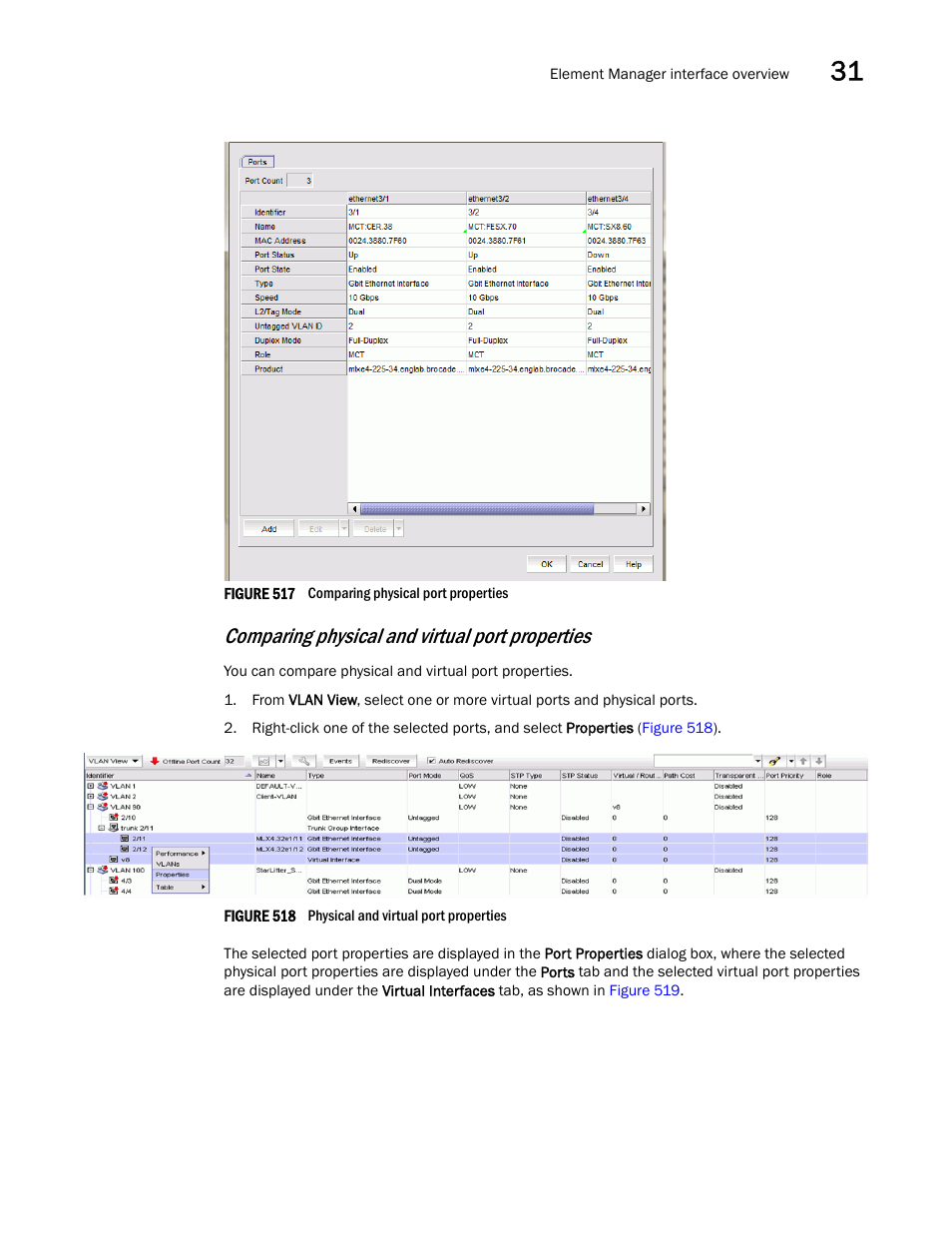 Comparing physical and virtual port properties | Brocade Network Advisor SAN + IP User Manual v12.1.0 User Manual | Page 1266 / 2389