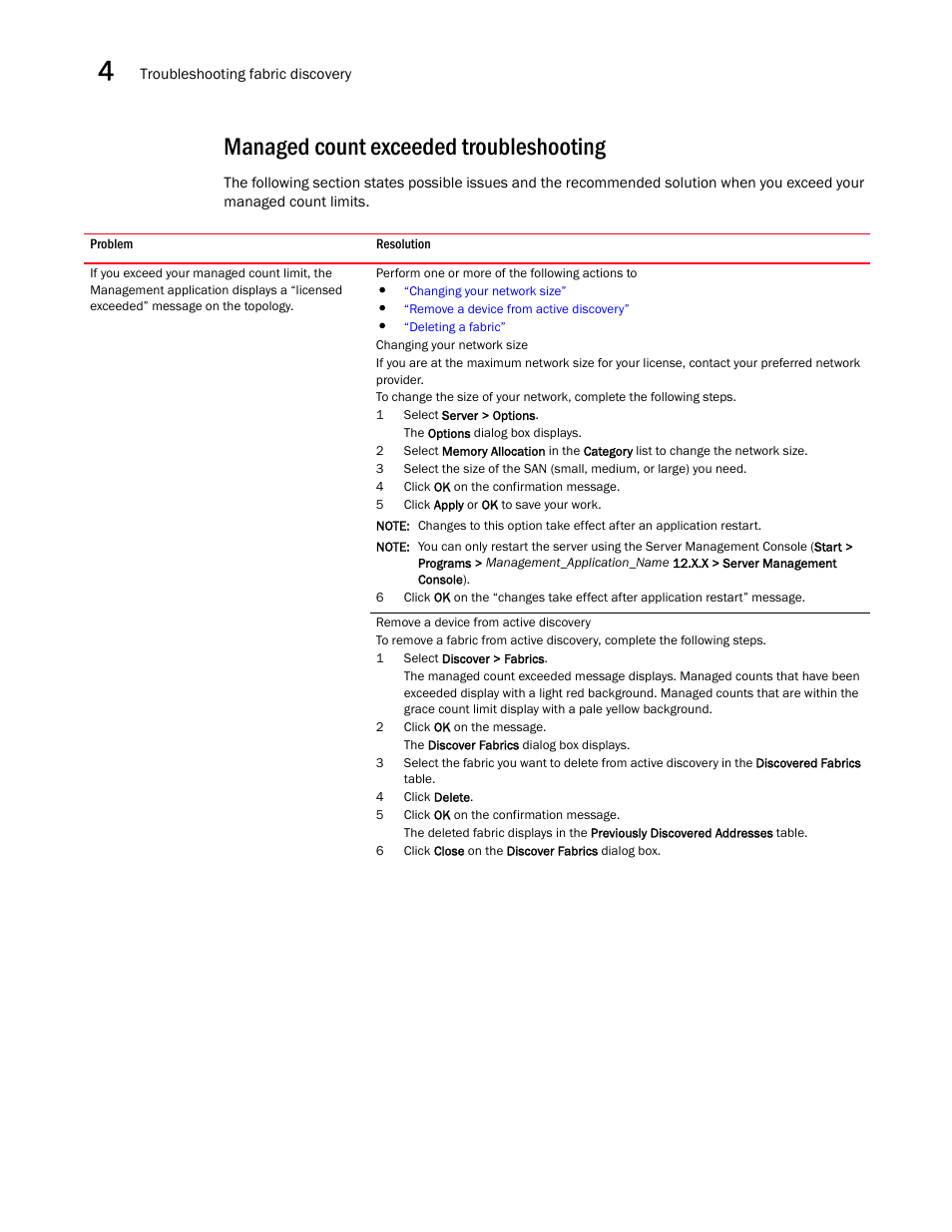 Managed count exceeded troubleshooting | Brocade Network Advisor SAN + IP User Manual v12.1.0 User Manual | Page 127 / 2389