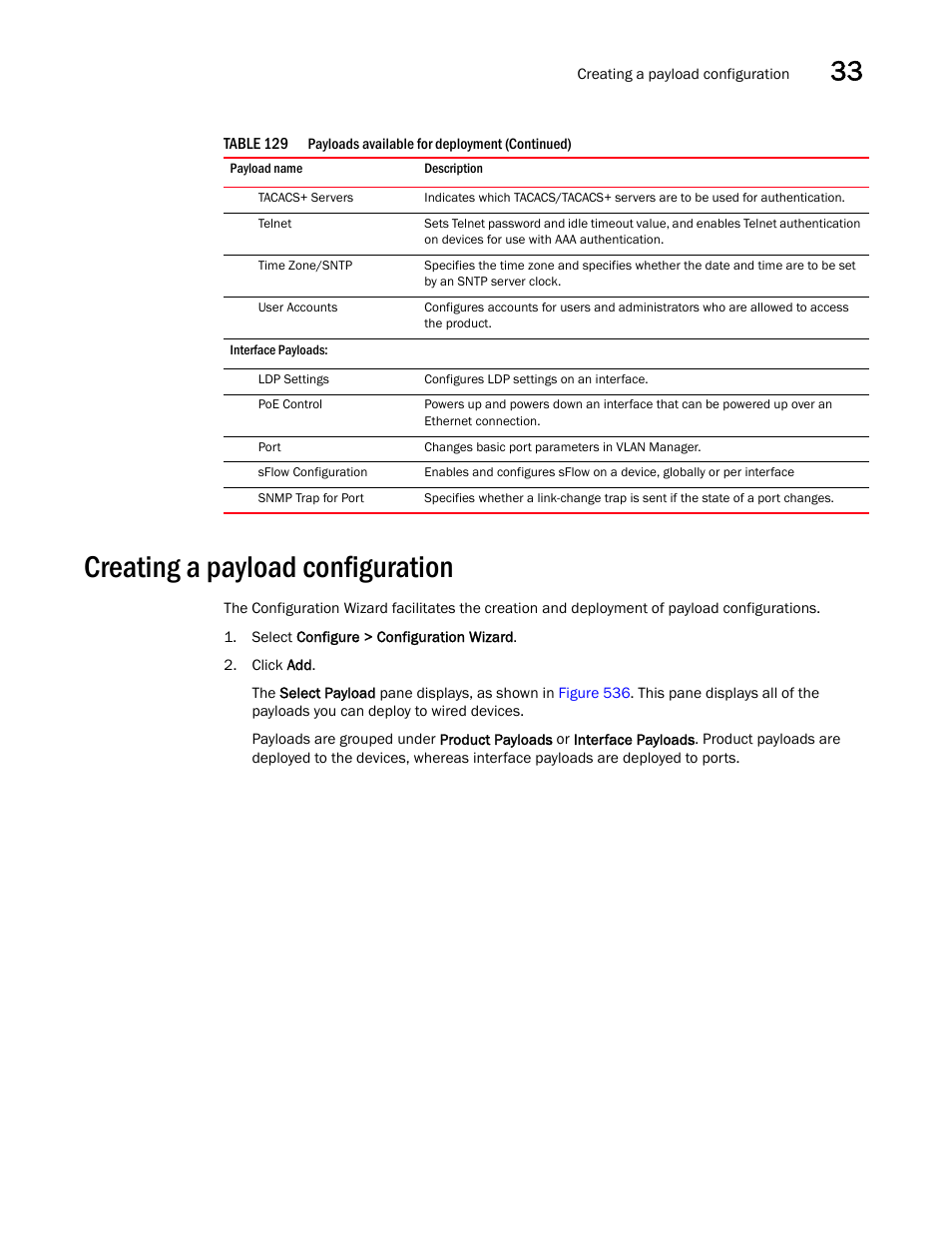 Creating a payload configuration, Creating a payload configuration 7 | Brocade Network Advisor SAN + IP User Manual v12.1.0 User Manual | Page 1297 / 2389