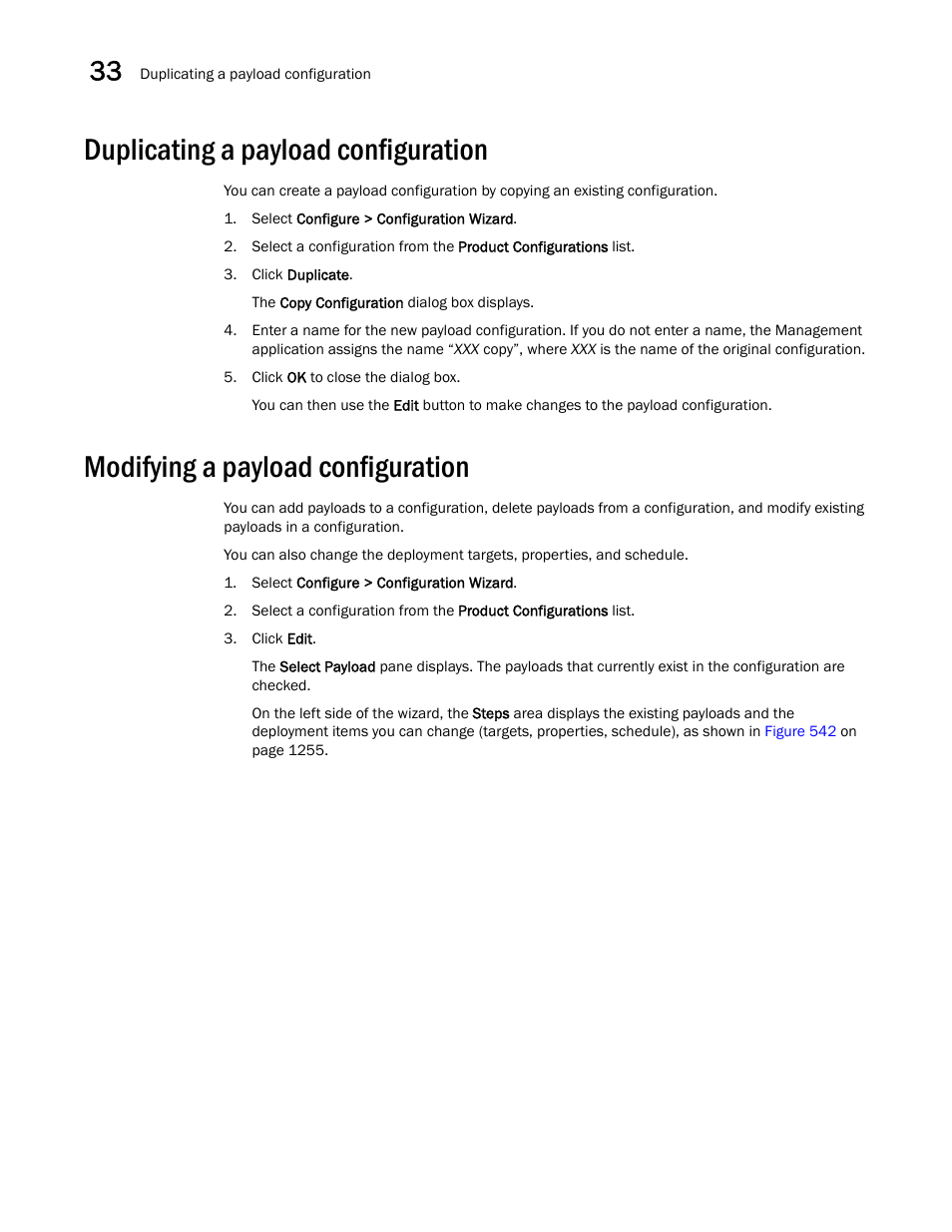 Duplicating a payload configuration, Modifying a payload configuration, Duplicating a payload configuration 4 | Modifying a payload configuration 4 | Brocade Network Advisor SAN + IP User Manual v12.1.0 User Manual | Page 1304 / 2389