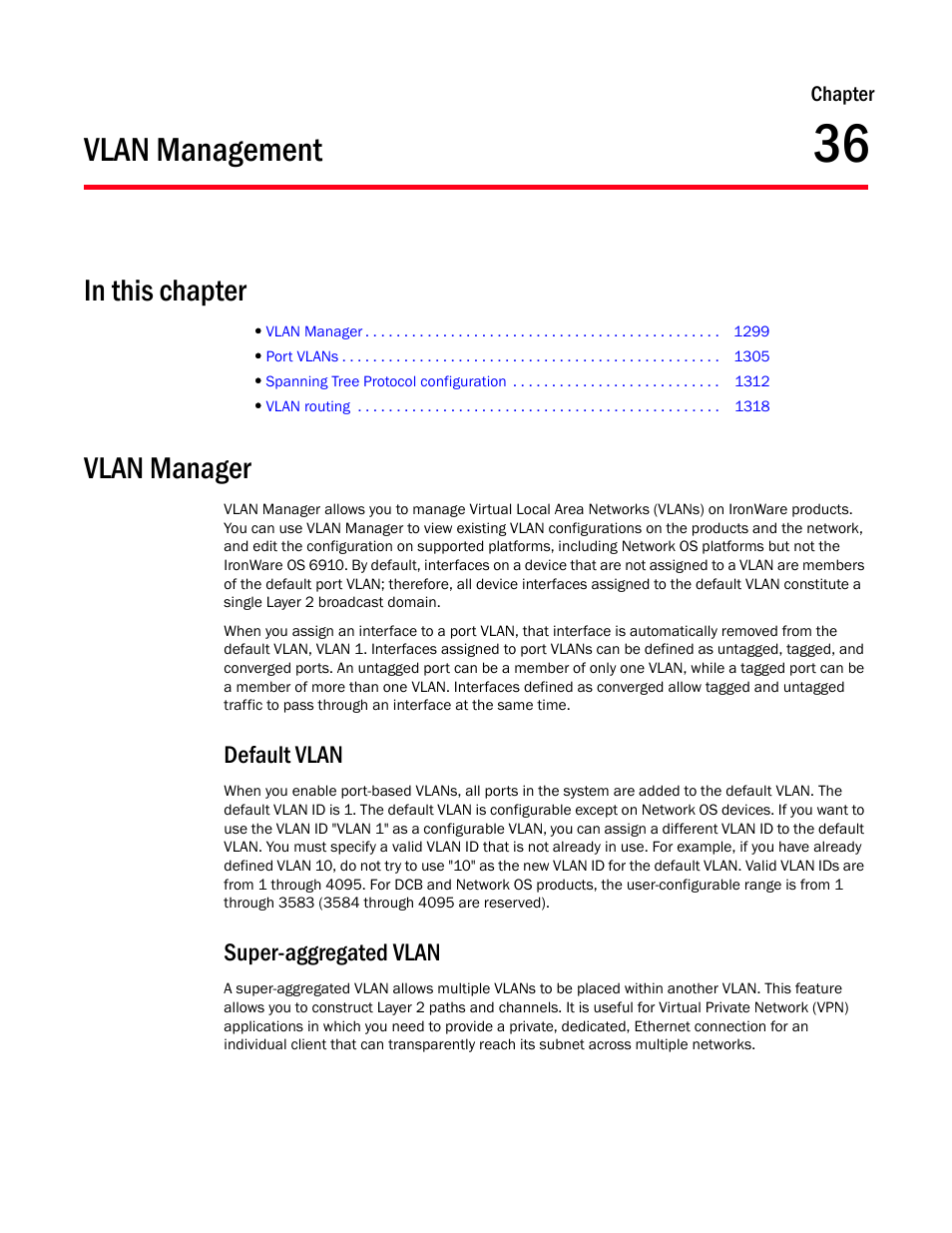Vlan management, Vlan manager, Default vlan | Super-aggregated vlan, Chapter 36, Default vlan 9 super-aggregated vlan 9, Chapter 36, “vlan management | Brocade Network Advisor SAN + IP User Manual v12.1.0 User Manual | Page 1348 / 2389