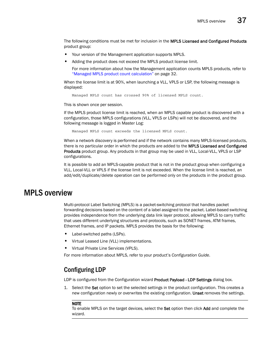 Mpls overview, Configuring ldp, Mpls overview 3 | Brocade Network Advisor SAN + IP User Manual v12.1.0 User Manual | Page 1372 / 2389