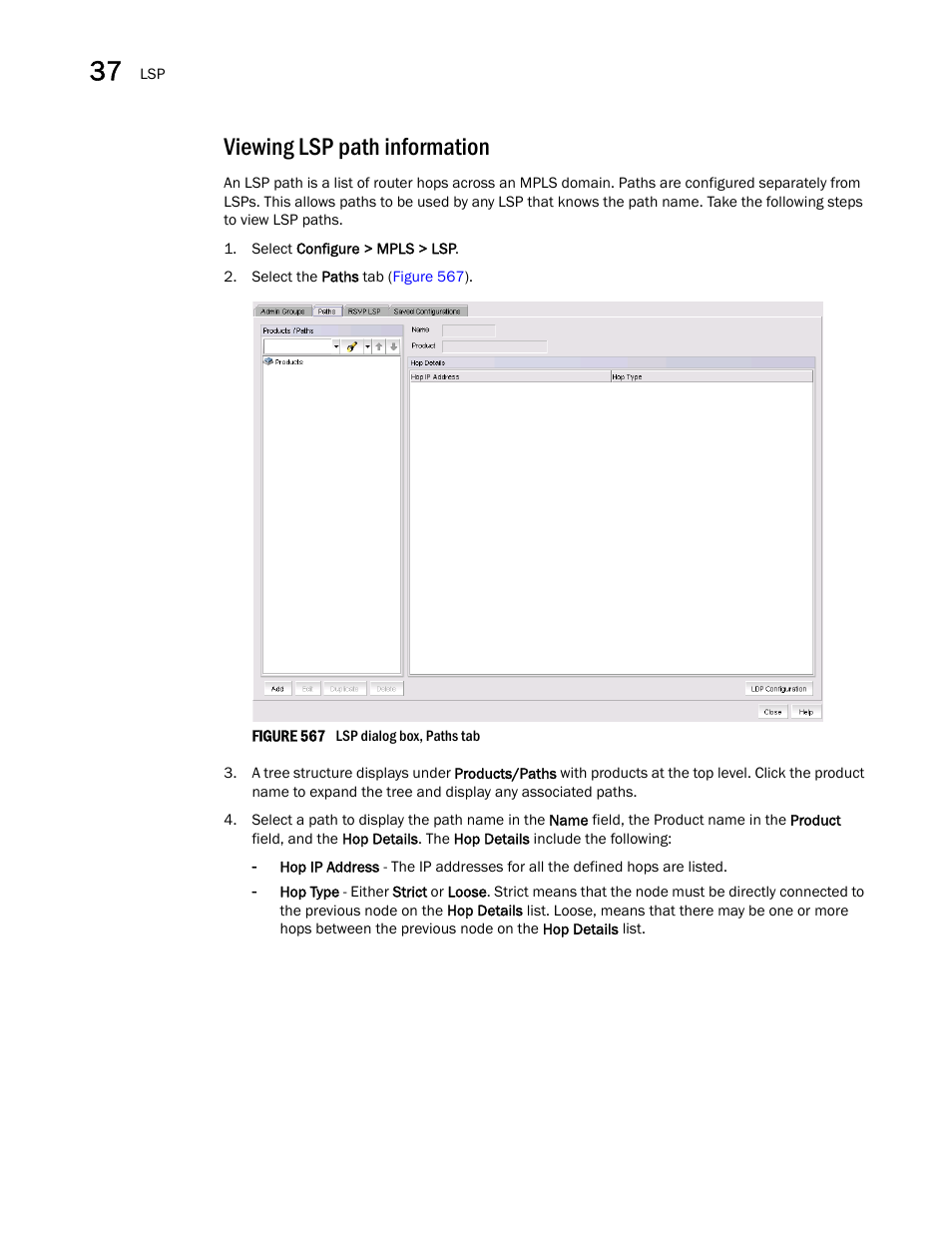 Viewing lsp path information | Brocade Network Advisor SAN + IP User Manual v12.1.0 User Manual | Page 1375 / 2389