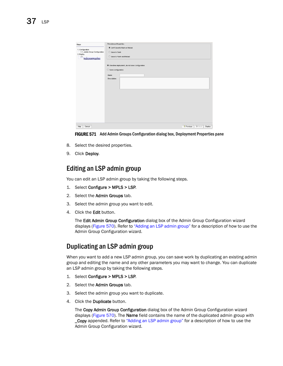 Editing an lsp admin group, Duplicating an lsp admin group | Brocade Network Advisor SAN + IP User Manual v12.1.0 User Manual | Page 1379 / 2389