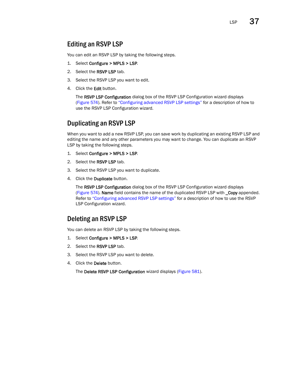 Editing an rsvp lsp, Duplicating an rsvp lsp, Deleting an rsvp lsp | Brocade Network Advisor SAN + IP User Manual v12.1.0 User Manual | Page 1390 / 2389